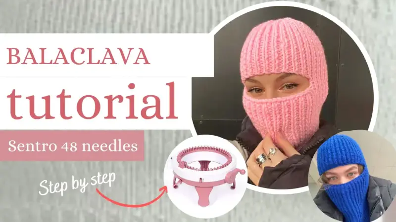 Różowa balaclava na drutach, tutorial krok po kroku z użyciem maszyny Sentro 48.